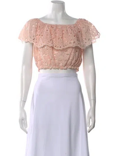Pre-owned Miss June Off-the-shoulder Short Sleeve Crop Top In Pink