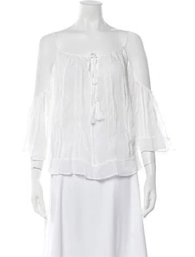 Pre-owned Miss June Off-the-shoulder Three-quarter Sleeve Blouse In White