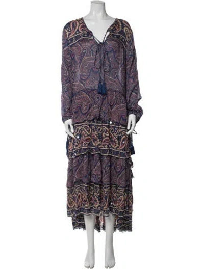 Pre-owned Miss June Paisley Print Long Dress In Blue