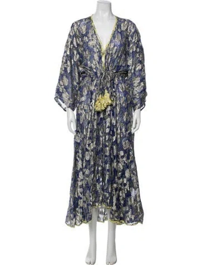 Pre-owned Miss June Paisley Print Long Dress In Blue/metallic