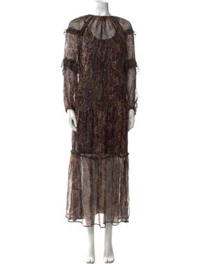 Pre-owned Miss June Paisley Print Long Dress In Brown