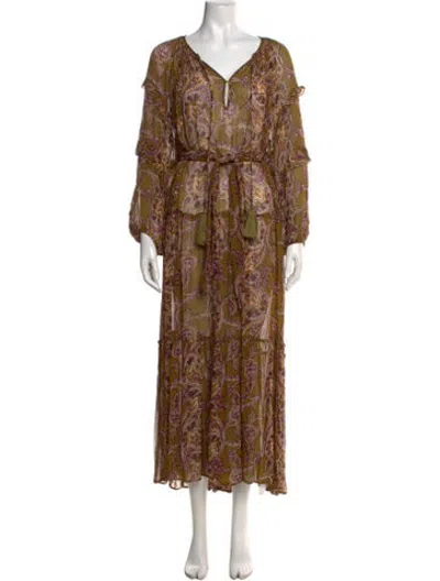 Pre-owned Miss June Paisley Print Long Dress In Brown