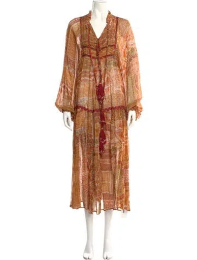 Pre-owned Miss June Paisley Print Long Dress In Orange