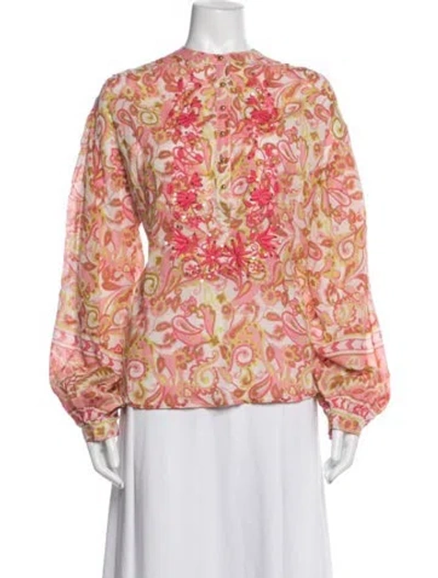 Pre-owned Miss June Paisley Print Long Sleeve Blouse In Pink