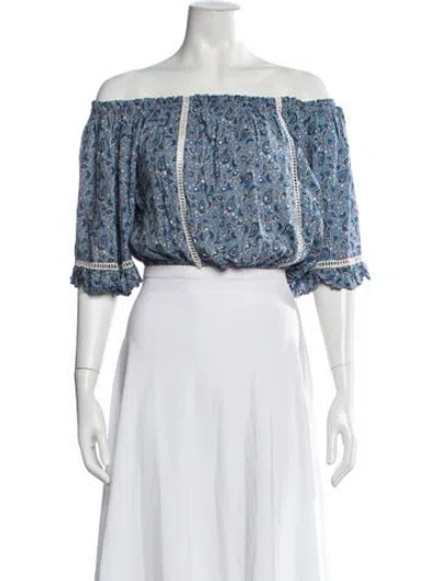 Pre-owned Miss June Paisley Print Off-the-shoulder Blouse In Blue