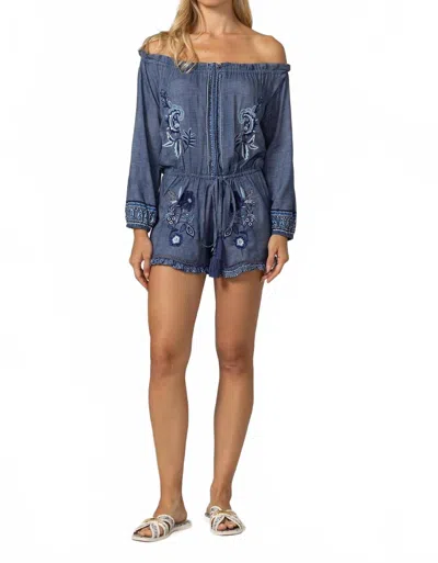 Miss June Paris Alba Off The Shoulder Playsuit In Blue