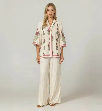 Miss June Paris Grace Floral Blouse In Ecru In White