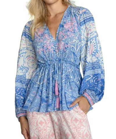 Miss June Paris Isae Boho Print Blouse In Blue/pink In Multi