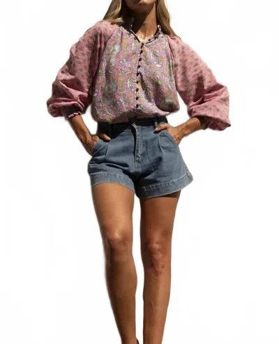 Miss June Paris Raquel High Collar Blouse In Pink