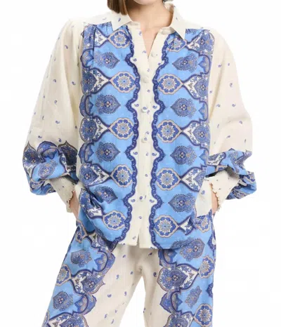 Miss June Paris Viki Boho Shirt In Blue Paisley Print
