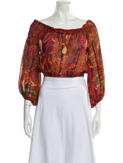 Pre-owned Miss June Patterned Off-the-shoulder Crop Top In Multi