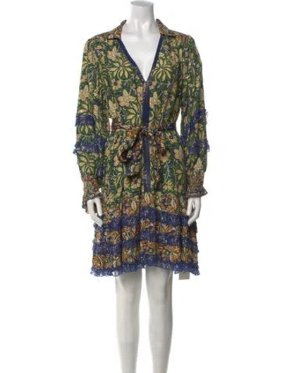 Pre-owned Miss June Printed Knee-length Dress In Green