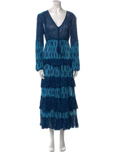 Pre-owned Miss June Printed Long Dress In Blue