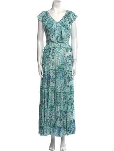 Pre-owned Miss June Printed Long Dress In Blue