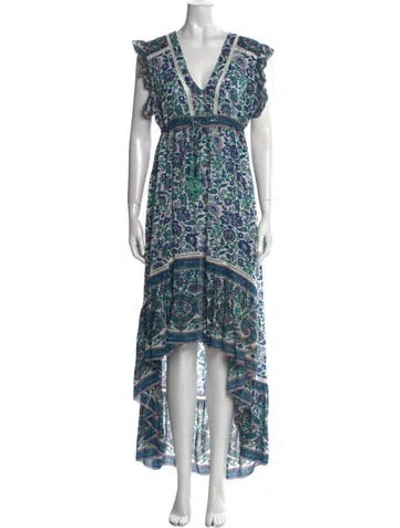 Pre-owned Miss June Printed Long Dress In Blue