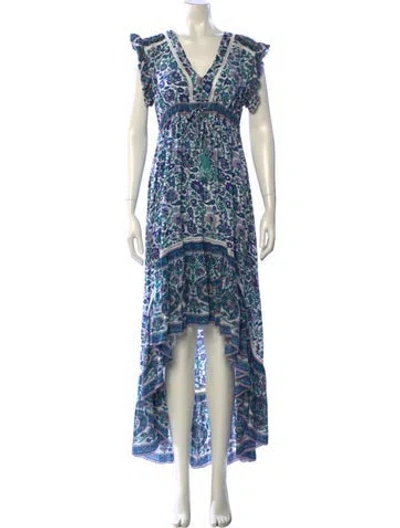 Pre-owned Miss June Printed Long Dress In Blue