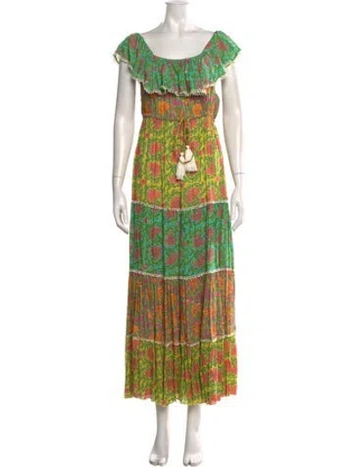 Pre-owned Miss June Printed Long Dress In Green