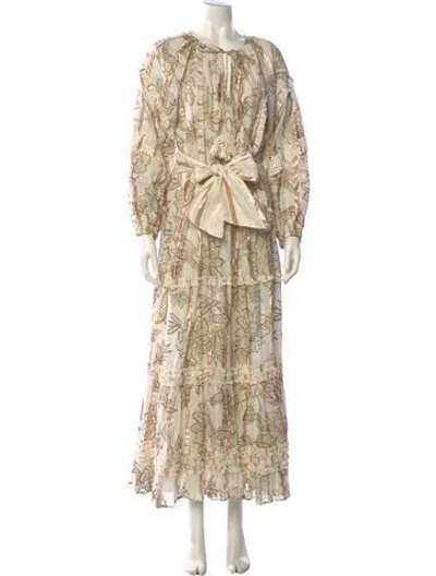 Pre-owned Miss June Printed Long Dress In Neutral