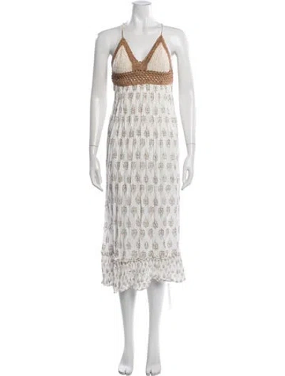 Pre-owned Miss June Printed Long Dress In White