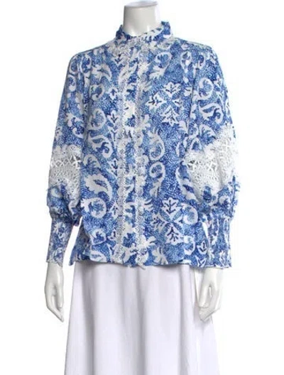 Pre-owned Miss June Printed Long Sleeve Blouse In Neutrals