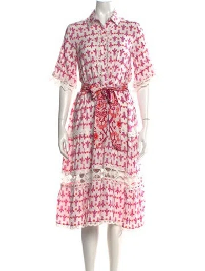 Pre-owned Miss June Printed Midi Length Dress In White