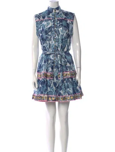 Pre-owned Miss June Printed Mini Dress In Blue