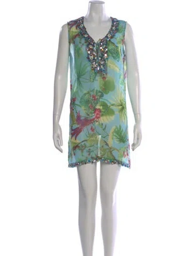 Pre-owned Miss June Printed Mini Dress In Green