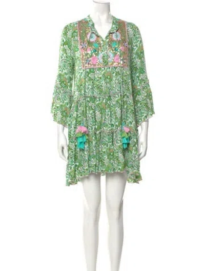 Pre-owned Miss June Printed Mini Dress In Green
