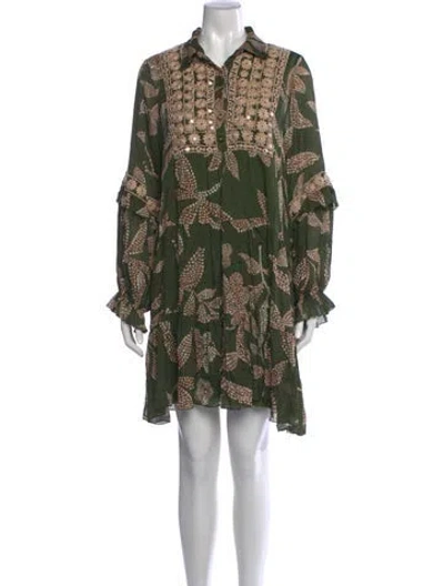 Pre-owned Miss June Printed Mini Dress In Green