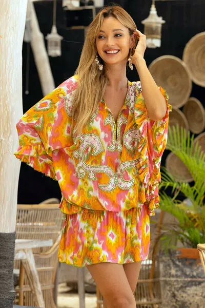 Miss June Printed Mini Dress In Pink/orange