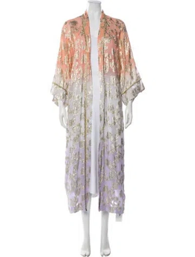 Pre-owned Miss June Printed Robe In Gold