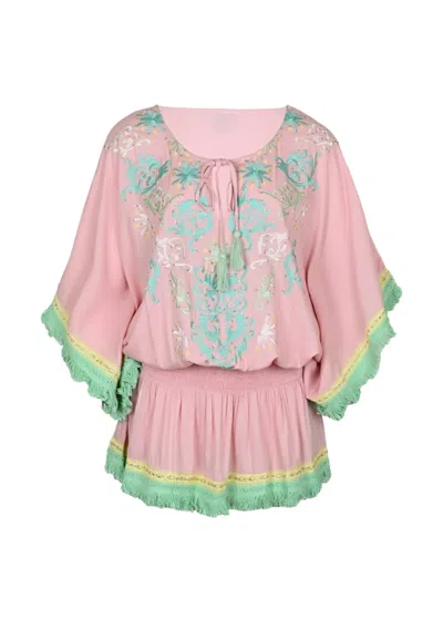 Miss June Sejla Mini Dress In Pink | Elasticated Waist &amp; Scoop Neck | Embroidered Sequins &amp; Fringe Det