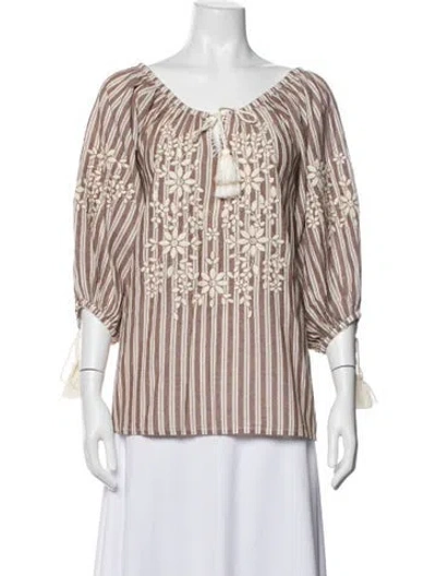 Pre-owned Miss June Striped Tie Neck Blouse In Multicolor