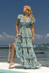 Miss June Tiered Maxi Dress With Blue Floral Print In Blue
