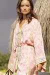 Miss June Tunic Milos In Pink | Long Flared Sleeves, Removable Tie Belt, Tassels | Womens Short Tunic With Flo