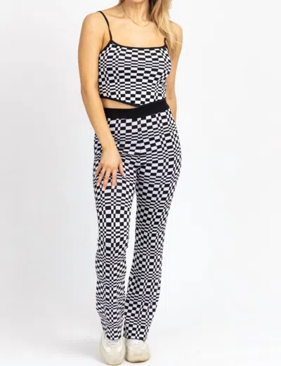 Miss Love Check Knit Crop And Pant Set In Black
