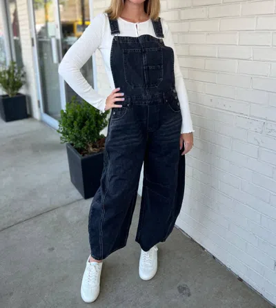 Miss Love Darla Barrel Wide Leg Overalls In Black