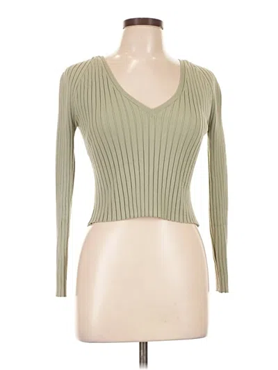 Pre-owned Miss Love Long Sleeve Top Green Plunge Neckline Tops