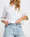 Miss Love Short Linen Top In White In White