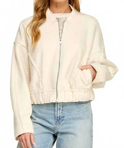 Miss Love Soft Touch Textured Bomber Jacket In Off White In Multi