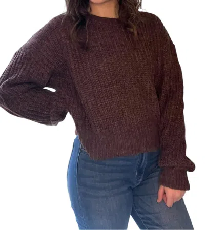 Miss Love Solid Ribbed Knit Drop Shoulder Sweater In Chocolate Brown
