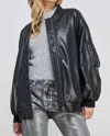 Miss Love Zip Up Pockets Pu Faux Leather Bomber Jacket In Black In Black