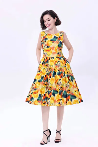 Miss Lulo Lily Retro Dress In Oranges In White