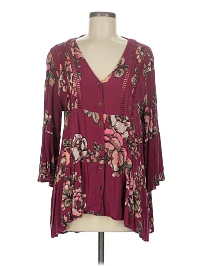 Pre-owned Miss Me 3/4 Sleeve Blouse In Burgundy