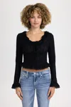Miss Me Amber Ruffle Top - L / Black In Black