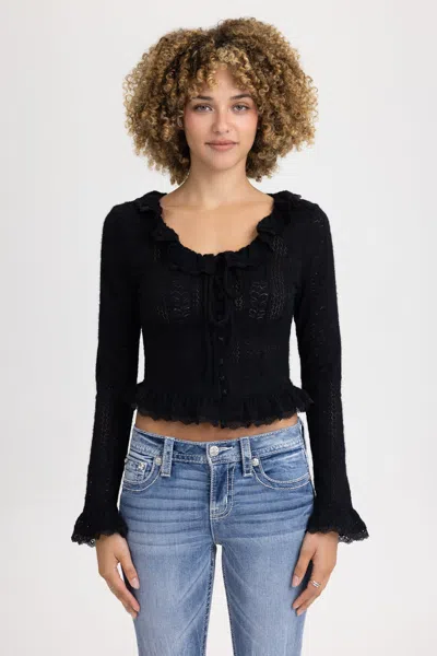 Miss Me Amber Ruffle Top - L / Black