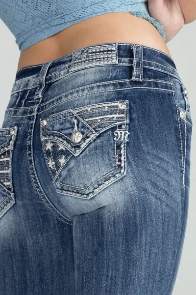 Miss Me Americana Cuffed Straight Jeans In Med/dark Wash