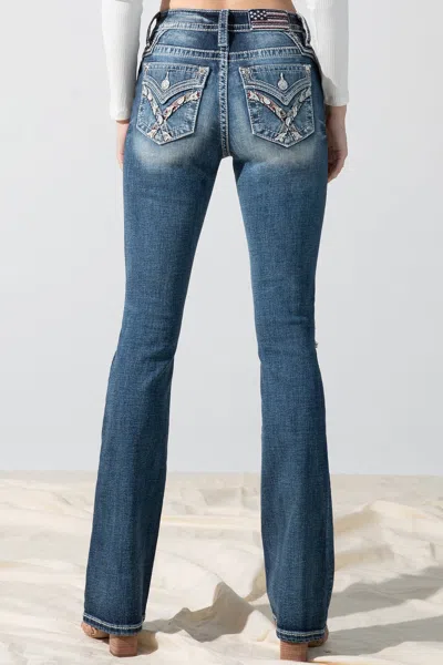 Miss Me Americana Zagged Bootcut Jeans In Med/dark Wash