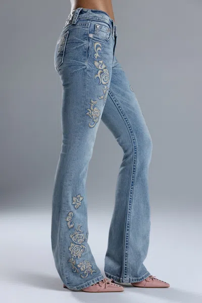 Miss Me Anora Floral Flare Jeans - 34 / 32" / Light Wash In Brown