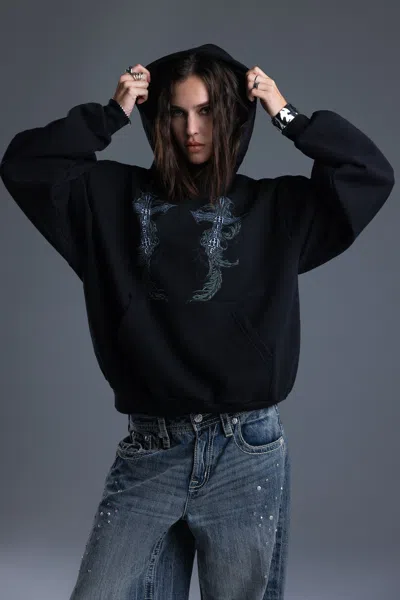 Miss Me Aria Cross Hoodie - M / Charcoal Black